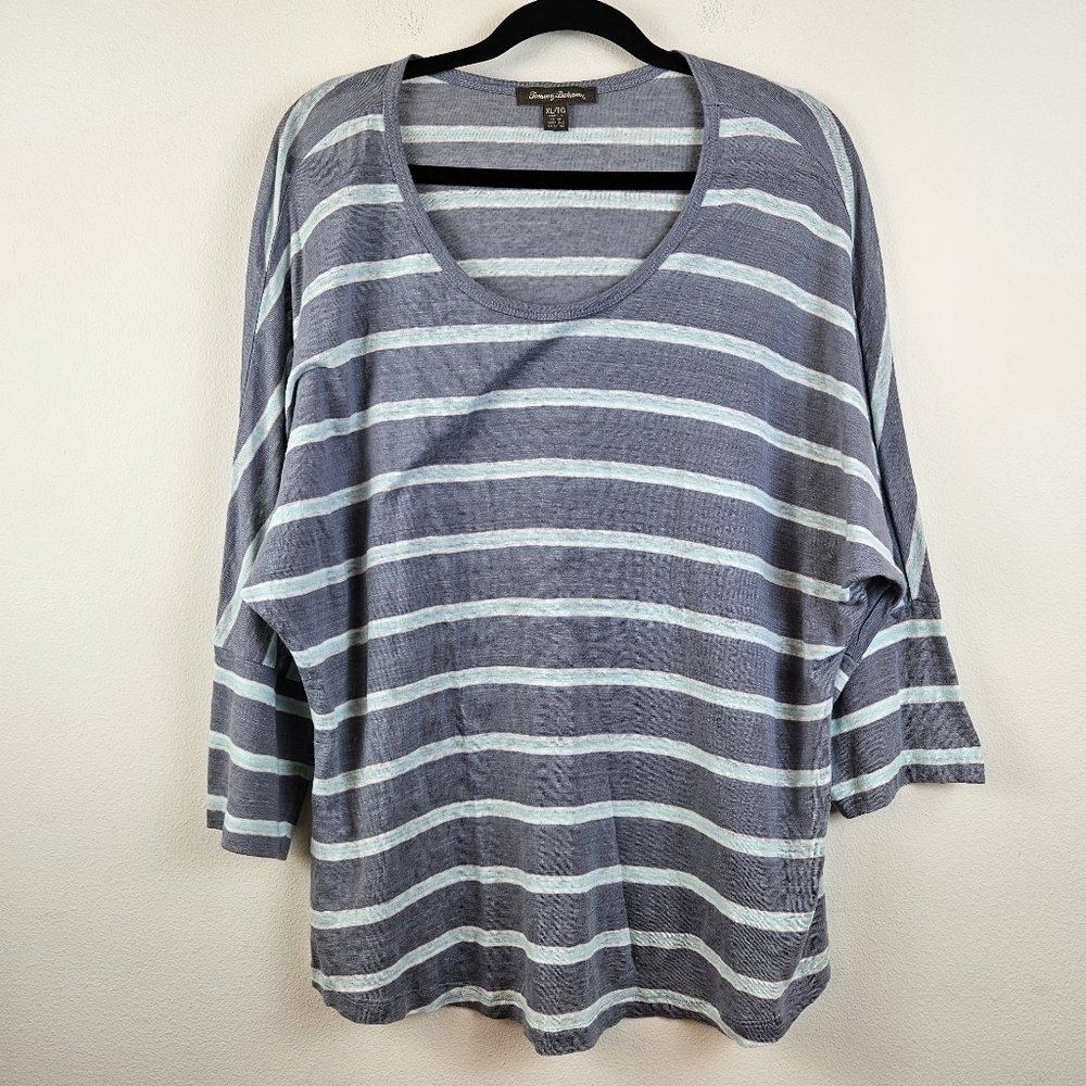 Tommy Bahama Linen Striped Dolman Sleeves Top Size XL